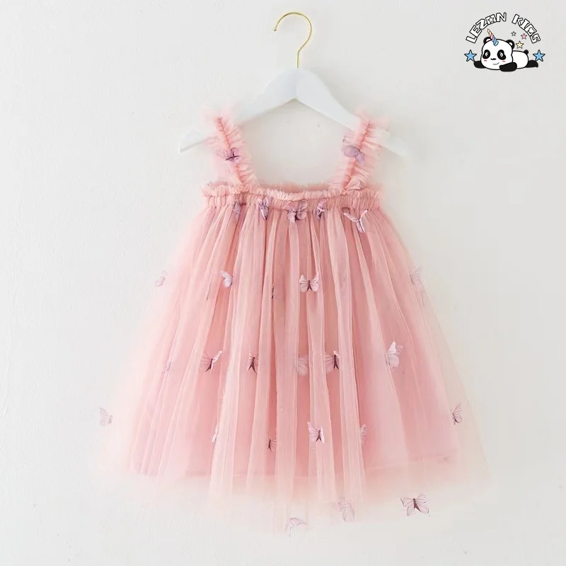 LEZONKIDS - Wholesale High Quality casual elastic butterfly straps little princess kids dresses for girls